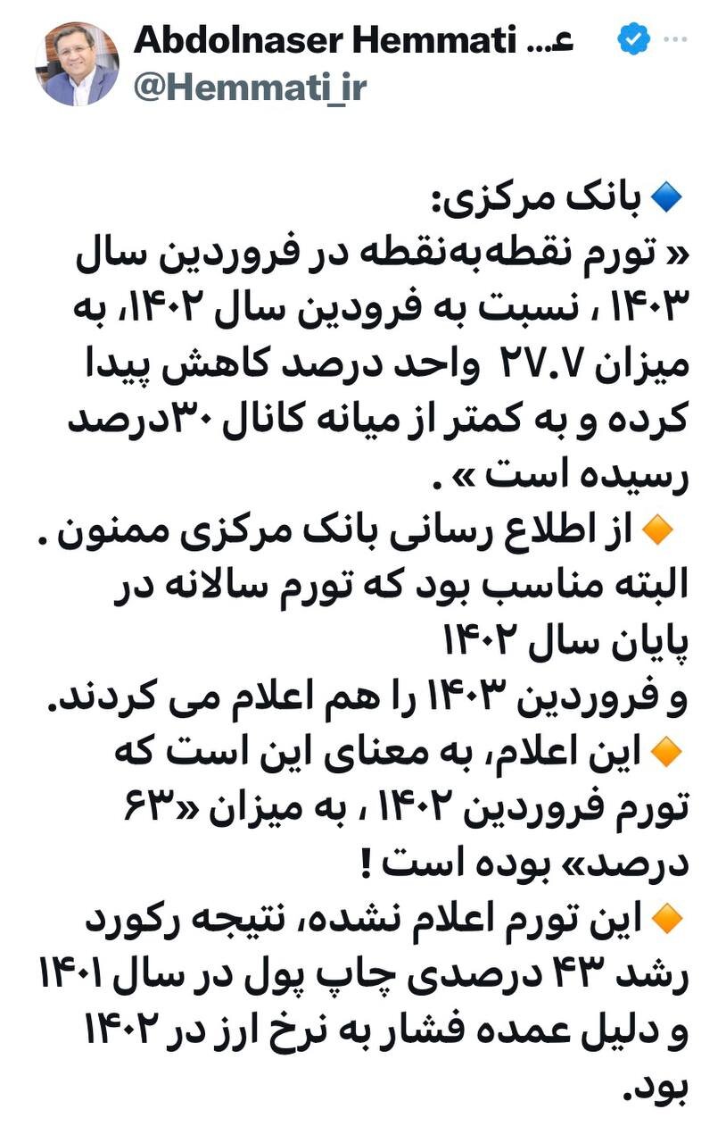 افشاگری همتی از نرخ تورم بانک مرکزی/ همتی: تورم فروردین ۱۴۰۲ «۶۳ درصد» بوده است/ پشتپرده گرانی ارز هم مشخص شد