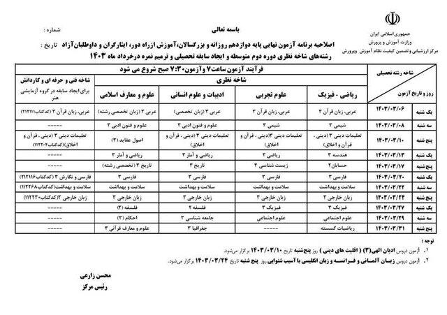 برنامه جدید امتحانات نهایی دبیرستانی‌ها اعلام شد