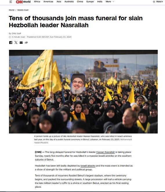 بازتاب تشییع ابدان مطهر «نصرالله» و «صفیالدین» در رسانههای جهان