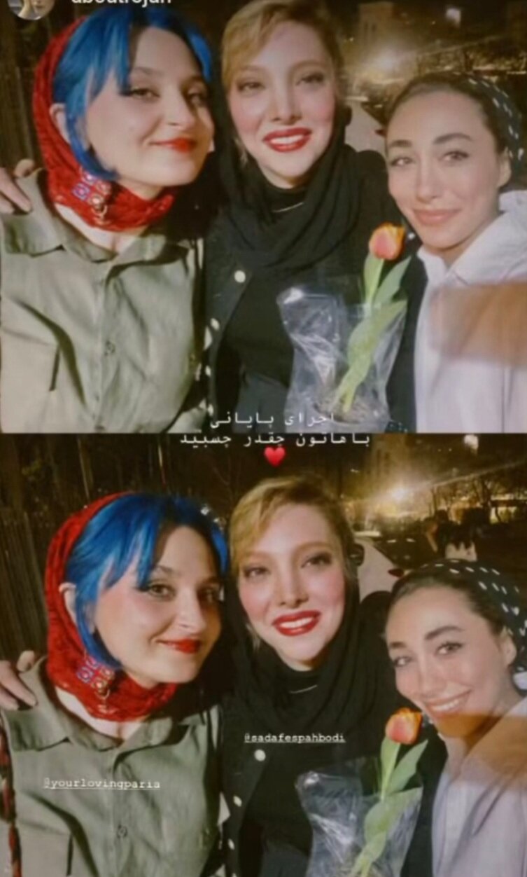 صدف اسپهبدی بعد از اجرای تئاتر همراه با مخاطبان/ عکس