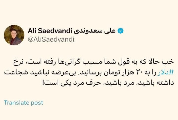 کنایه سنگین یک اقتصاددان به استیضاح همتی/ حالا که مسبت گرانیها رفته، مرد باشید و نرخ دلار را به ۲۰ هزار تومان برسانید