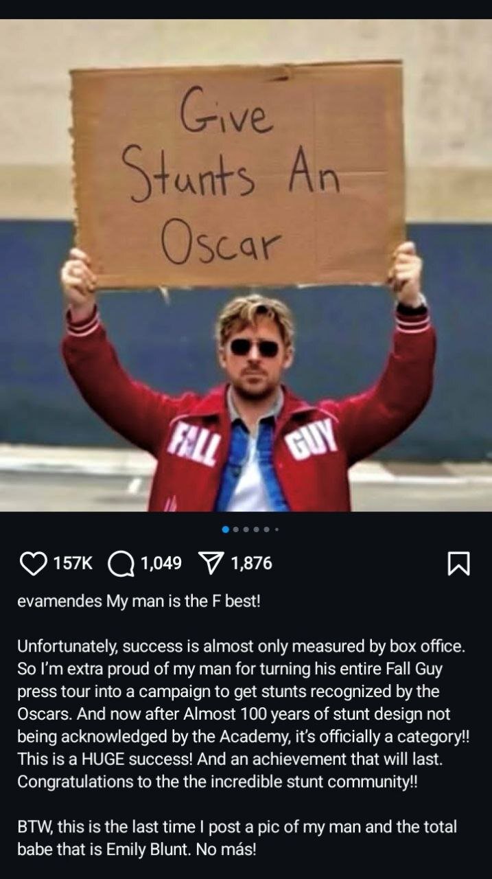 حمایت عاشقانه همسر رایان گاسلینگ از او در اینستاگرام /عکس