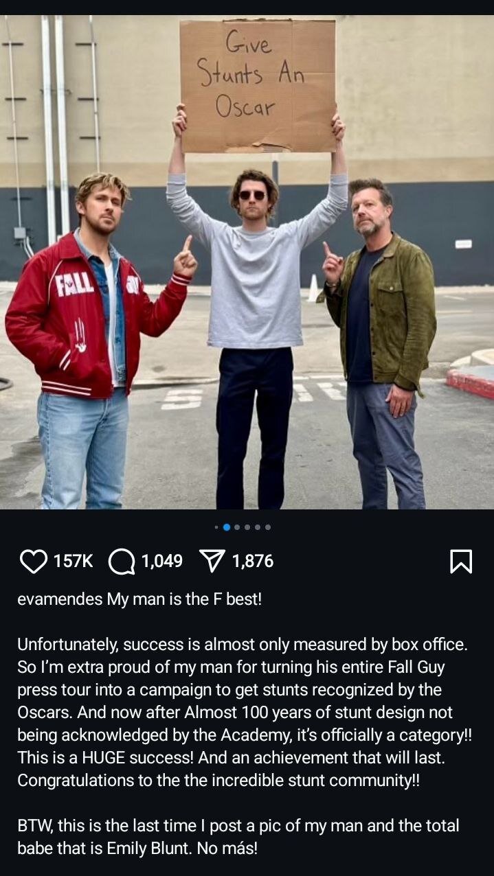 حمایت عاشقانه همسر رایان گاسلینگ از او در اینستاگرام /عکس