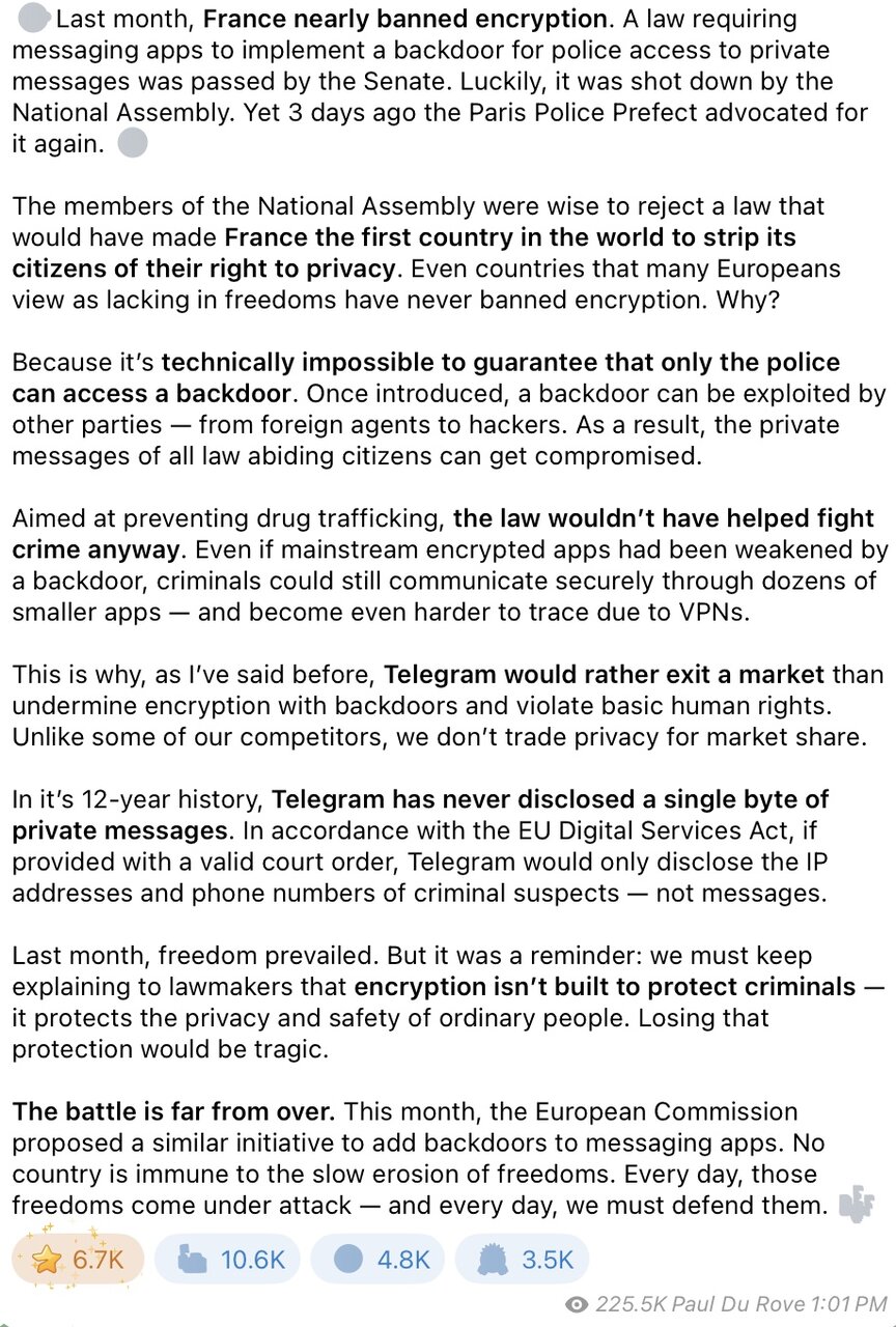 فرانسه کلید پیامهای تلگرام را میخواهد: قفل حریم خصوصی شکسته میشود؟