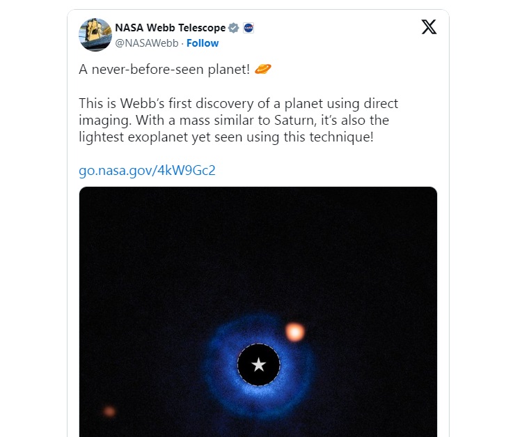 تصویر مستقیم از سیاره‌ای در ۱۱۰ سال نوری دورتر؛ موفقیت تاریخی جیمز وب