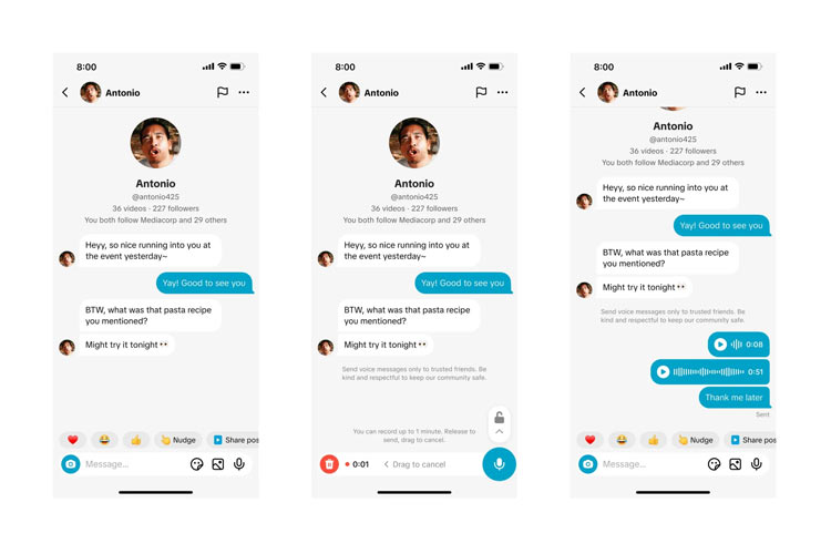 تیک‌تاک قابلیت ارسال یادداشت صوتی و تصاویر در دایرکت را فعال کرد