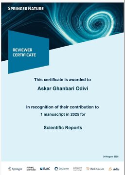 انتخاب دکتر عسکر قنبری عدیوی به عنوان داور مجله بین‌المللی Scientific Reports