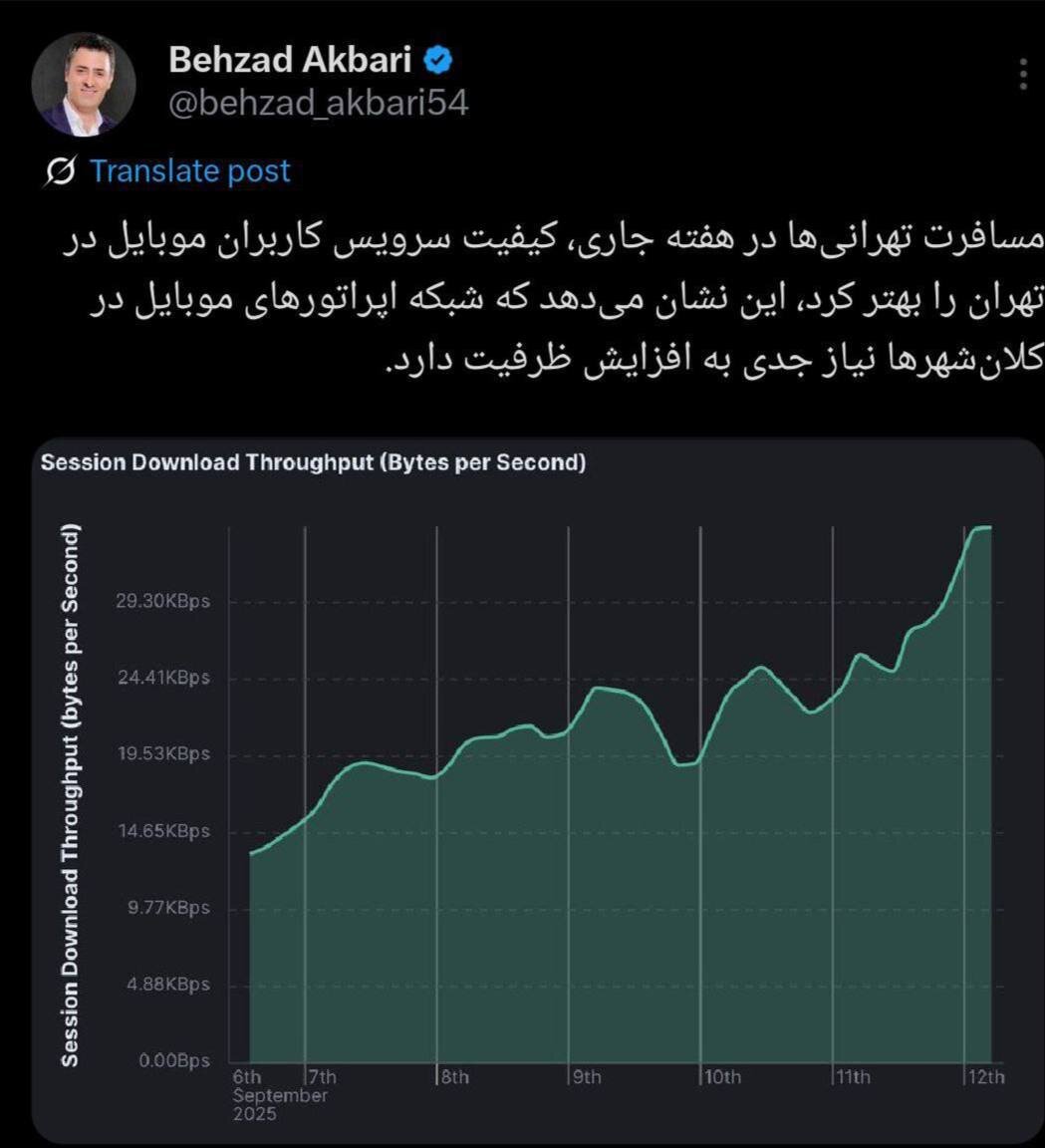 بهبود کیفیت اینترنت موبایل در تهران به‌دلیل سفر شهروندان