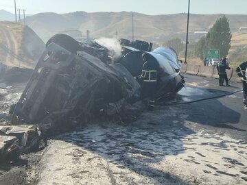 تانکر سوخت در محور ” مریوان – سنندج” واژگون شد