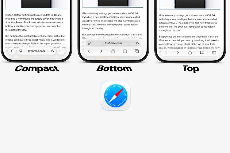 تغییر طراحی نوارابزار سافاری در iOS 26