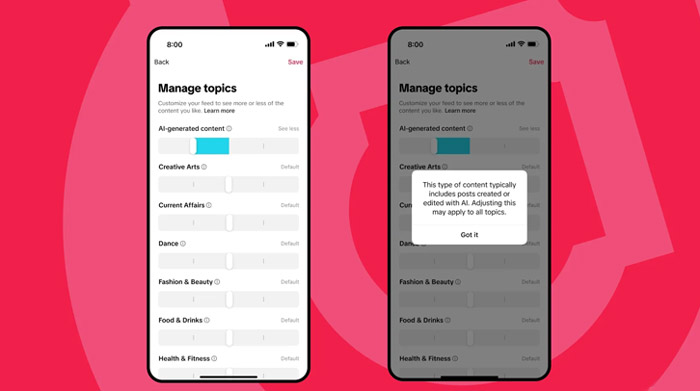 تیک‌تاک کنترل نمایش محتوای هوش مصنوعی را به کاربران می‌دهد