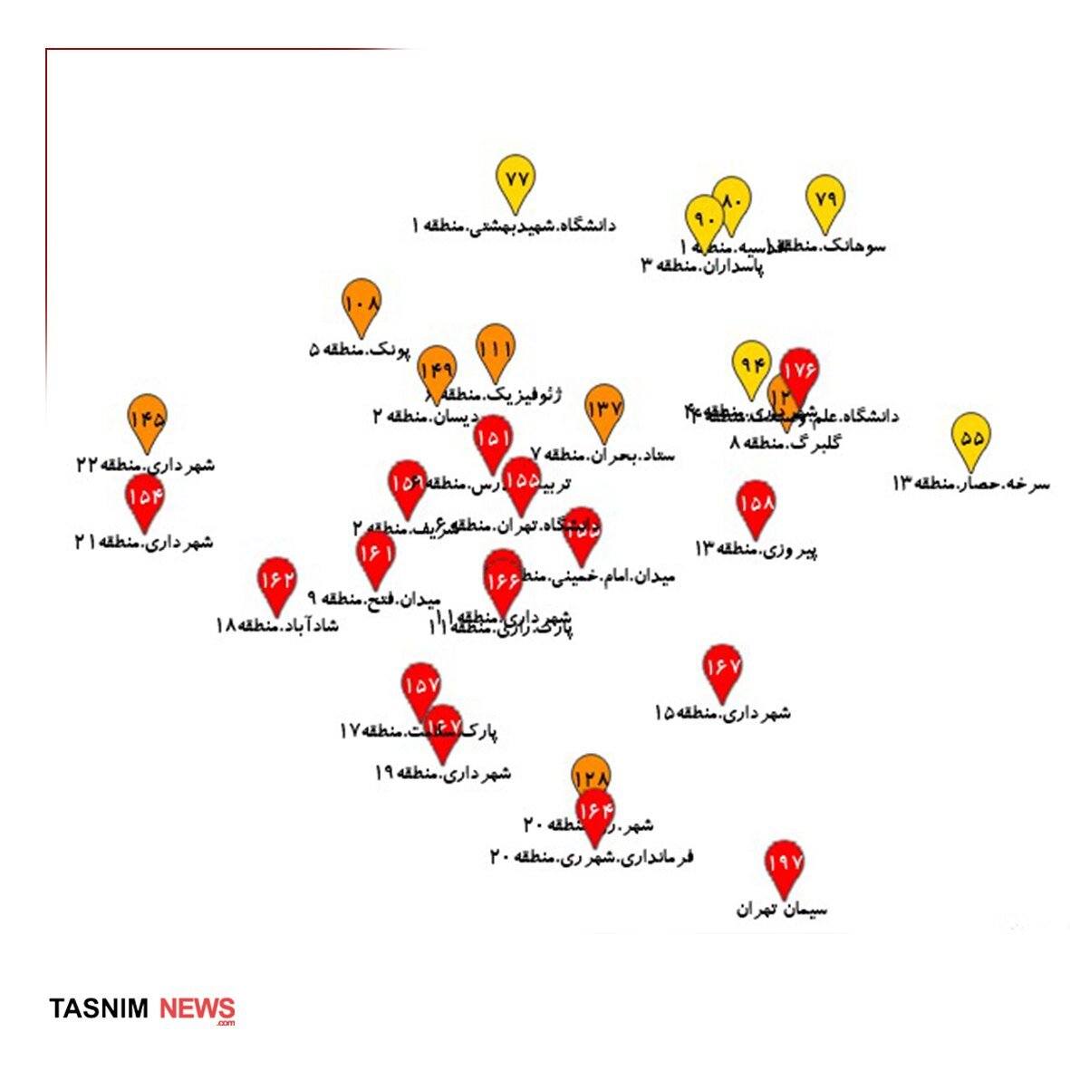 هوای اکثر مناطق مرکزی تهران در وضعیت قرمز/ تصویر